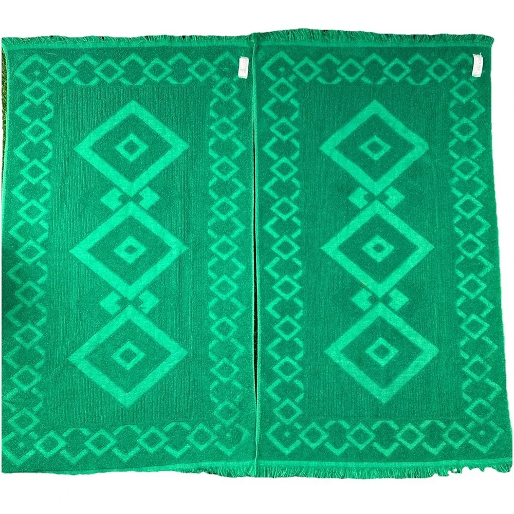 Vintage Dundee Green Fringed Towel Set‎ 2 Bath & 1 Washcloth Texture 100% Cotton